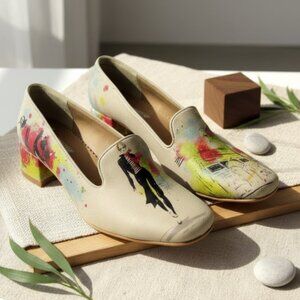 Goby Heels Fashion Girl Career Leather Paris Travel Art Painting Womens Size 7.5